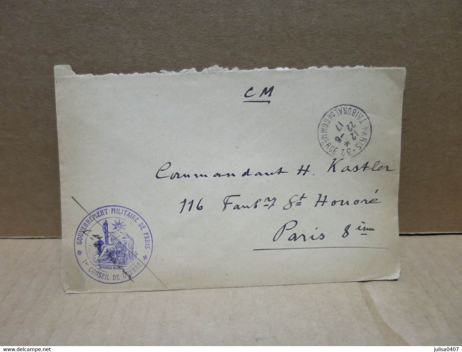 Cachet Militaire Sur Enveloppe GOUVERNEMENT MILITAIRE DE PARIS LE CONSEIL DE GUERRE 1917 - Guerra De 1914-18