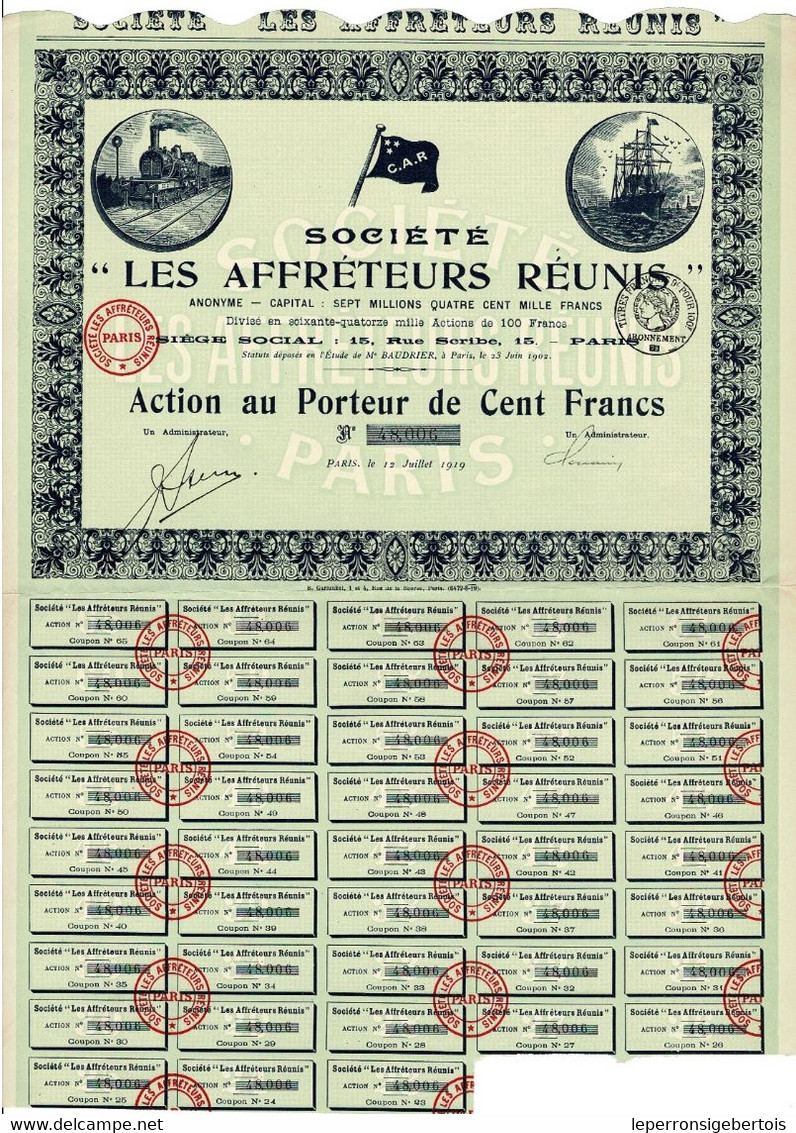 Titre Ancien - Société Les Affréteurs Réunis - Titre De 1919 - - Navigazione