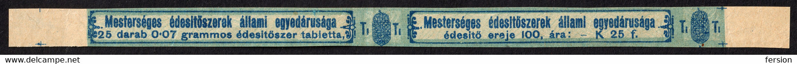 1912 Hungary - SUGAR Substitute Seal Tax Stamp Stripe T1 - 25.- Fill - Revenue Tax SEAL - MBIK Cat. No. 7. - Fiscale Zegels