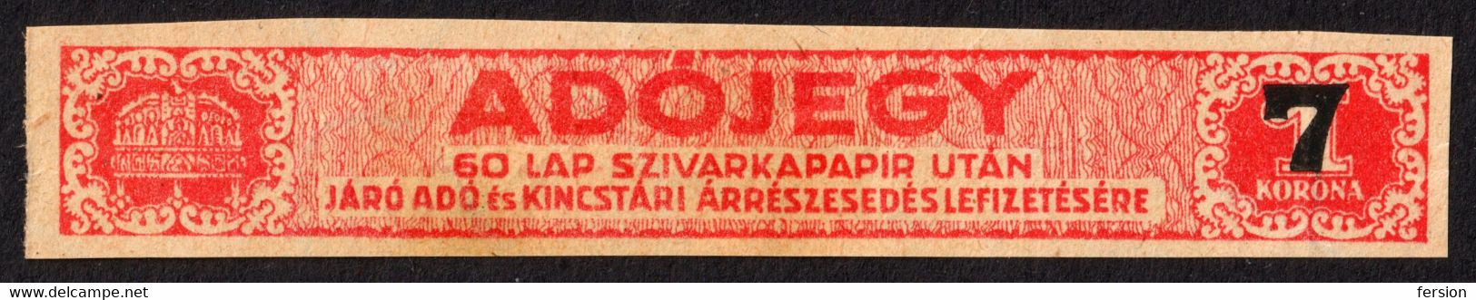 1923 Hungary - Cigarette Paper Seal Stamp / Tobacco - Fiscal Revenue Tax SEAL Stripe - OVERPRINT - MBIK Cat. No. 5. - Fiscaux