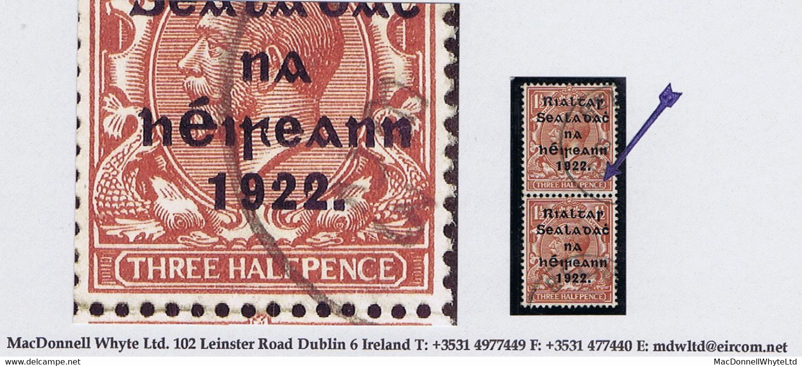 Ireland 1922 (Dec) Thom Rialtas Wide Setting 1½d Error PENCF CORRECTED Row 15/12, In A Used Pair, BELTURBET Cds - Oblitérés