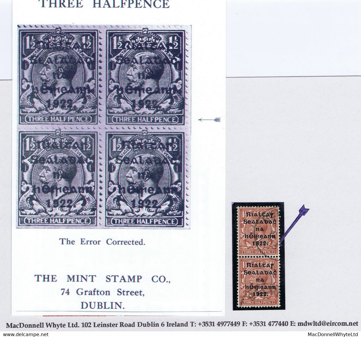 Ireland 1922 (Dec) Thom Rialtas Wide Setting 1½d Error PENCF CORRECTED Row 15/12, In A Used Pair, BELTURBET Cds - Oblitérés