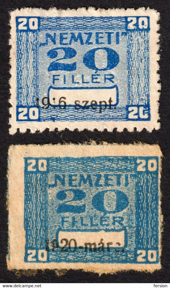 1916 1920 Hungary - NEMZETI " National " Insurance REVENUE TAX Stamp Label Vignette - Used - 20 Fill COLOR VARIATION - Revenue Stamps
