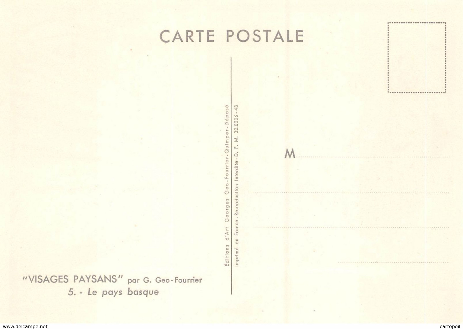 Visages Paysans - LE PAYS BASQUE - Illustrateur G. Géo-Fourrier - N°5 - Fourrier, G.