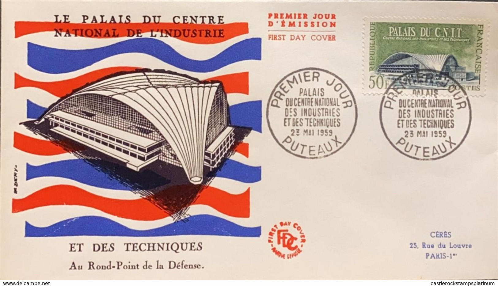 P) 1959 FRANCE, FDC, FRENCH TECHNICAL ACHIEVEMENTS OF THE PALACE OF THE NATIONAL CENTER OF INDUSTRY STAMP, XF - Otros & Sin Clasificación