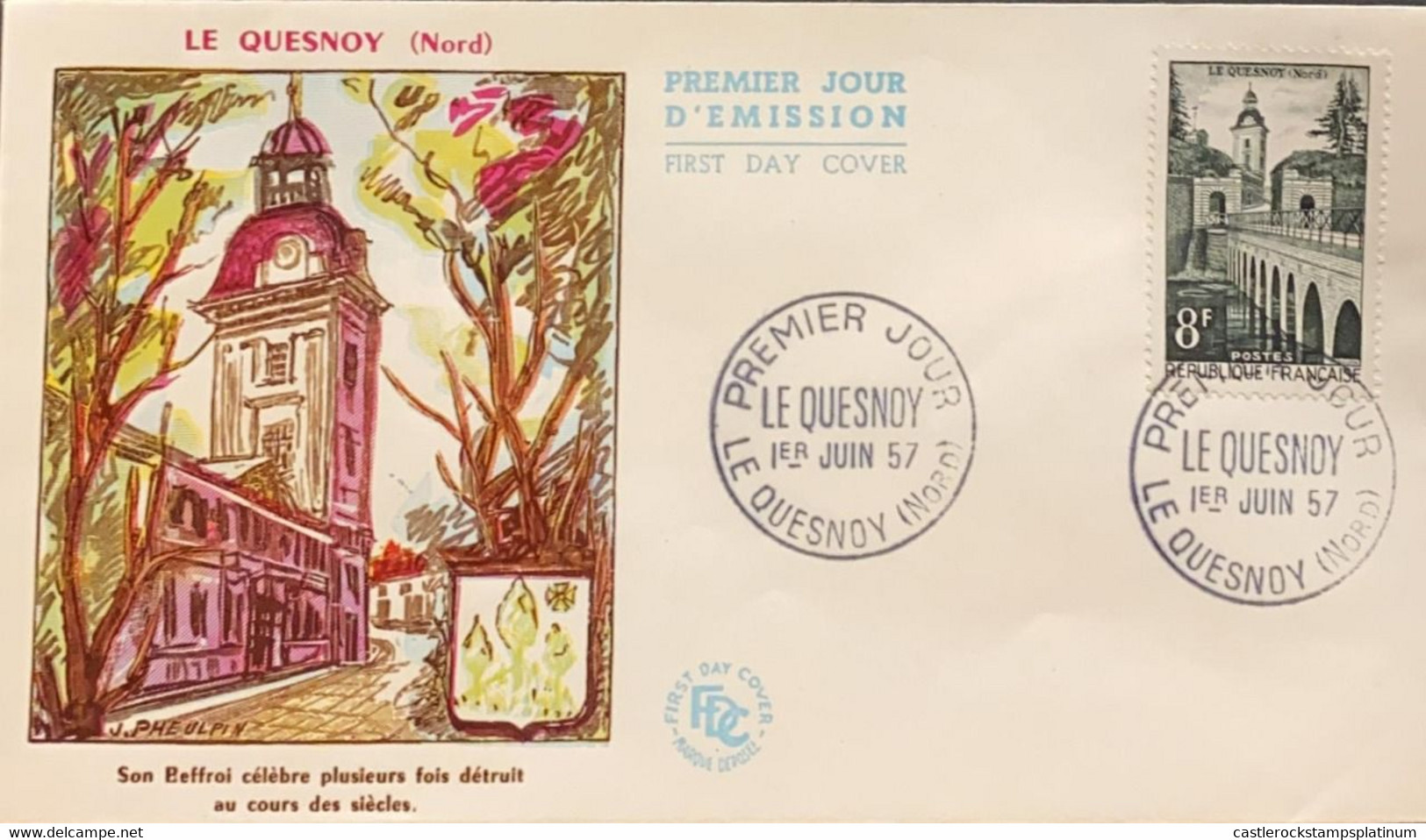 P) 1957 FRANCE, FDC, LE QUESNOY STAMP, CAMPANARY, DRAMATIC LIBERATION, XF - Otros & Sin Clasificación