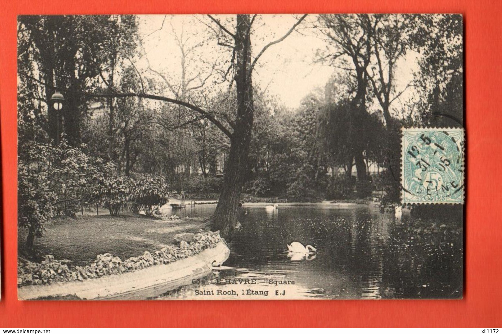 MKF-15  Le Havre Square Saint-Roch Etang. Cachet Frontal 1905 Circulé Vers Fécamp - Saint-Roch (Plein)