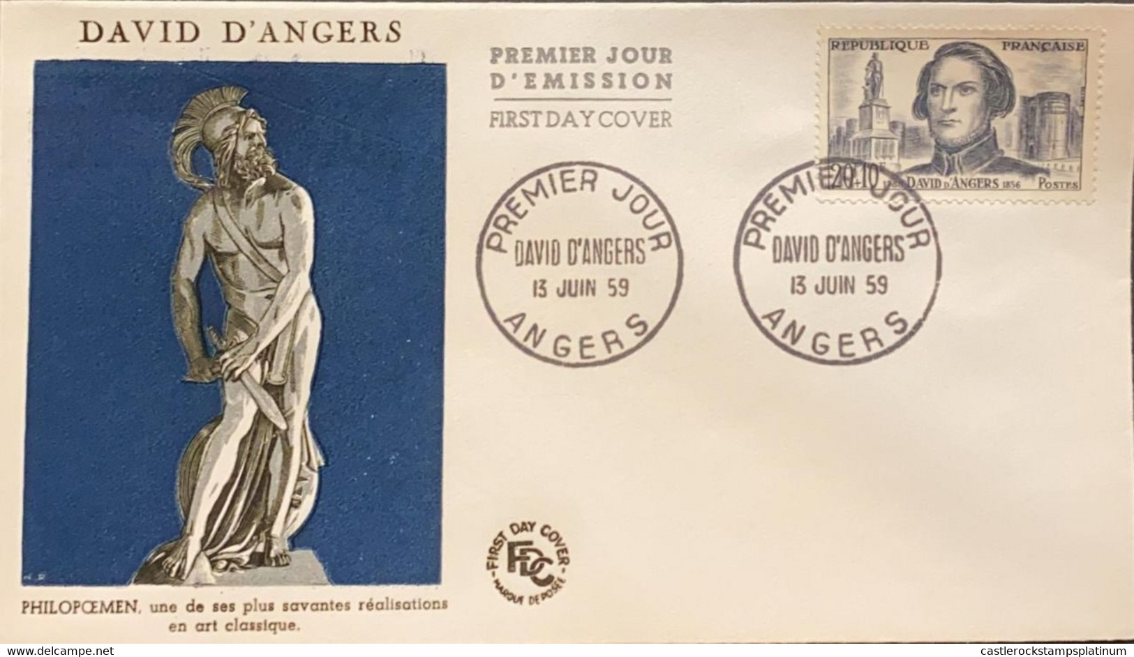 P) 1957 FRANCE, FDC, FAMOUS MEN OF DAVID D'ANGRES STAMP, PHILOSOPHER, CLASSIC ART, XF - Altri & Non Classificati