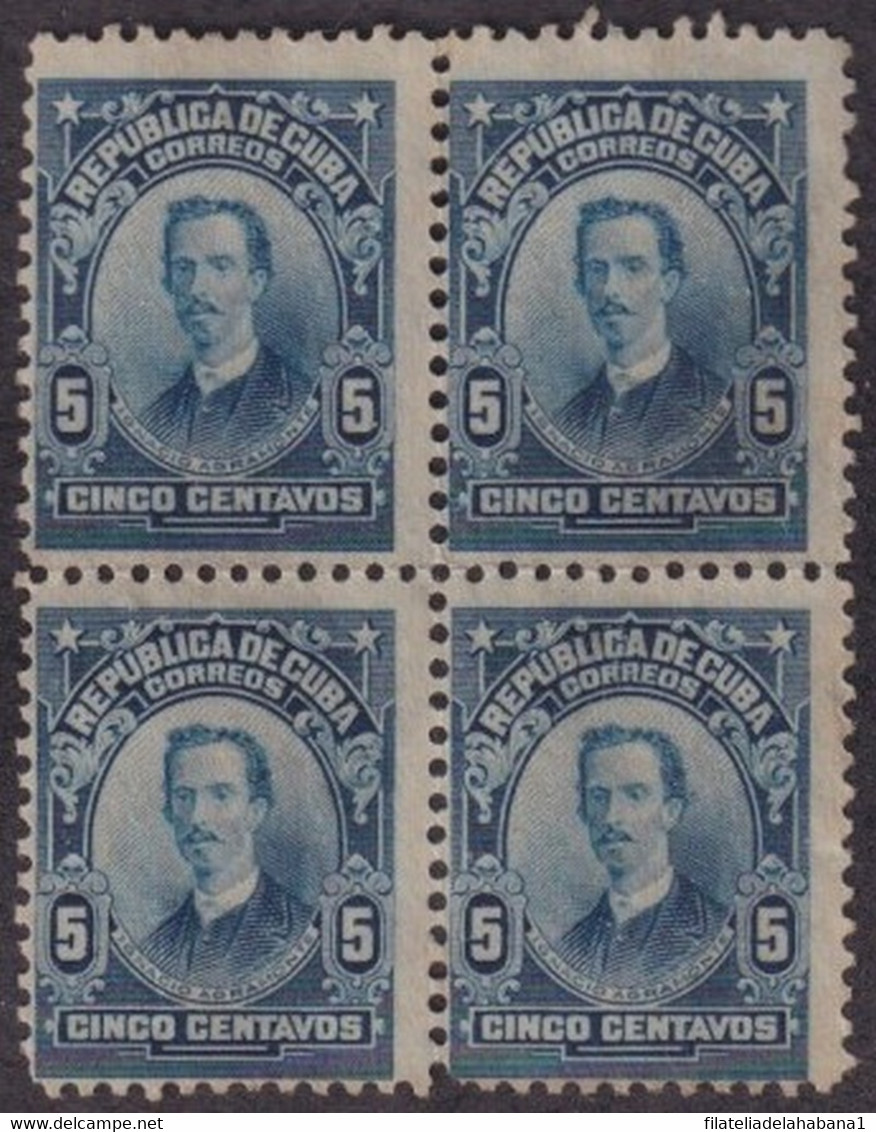 1911-168 CUBA 1911 REPUBLIC 5c IGNACIO AGRAMONTE BLOCK 4 WITHOUT GUM. - Unused Stamps