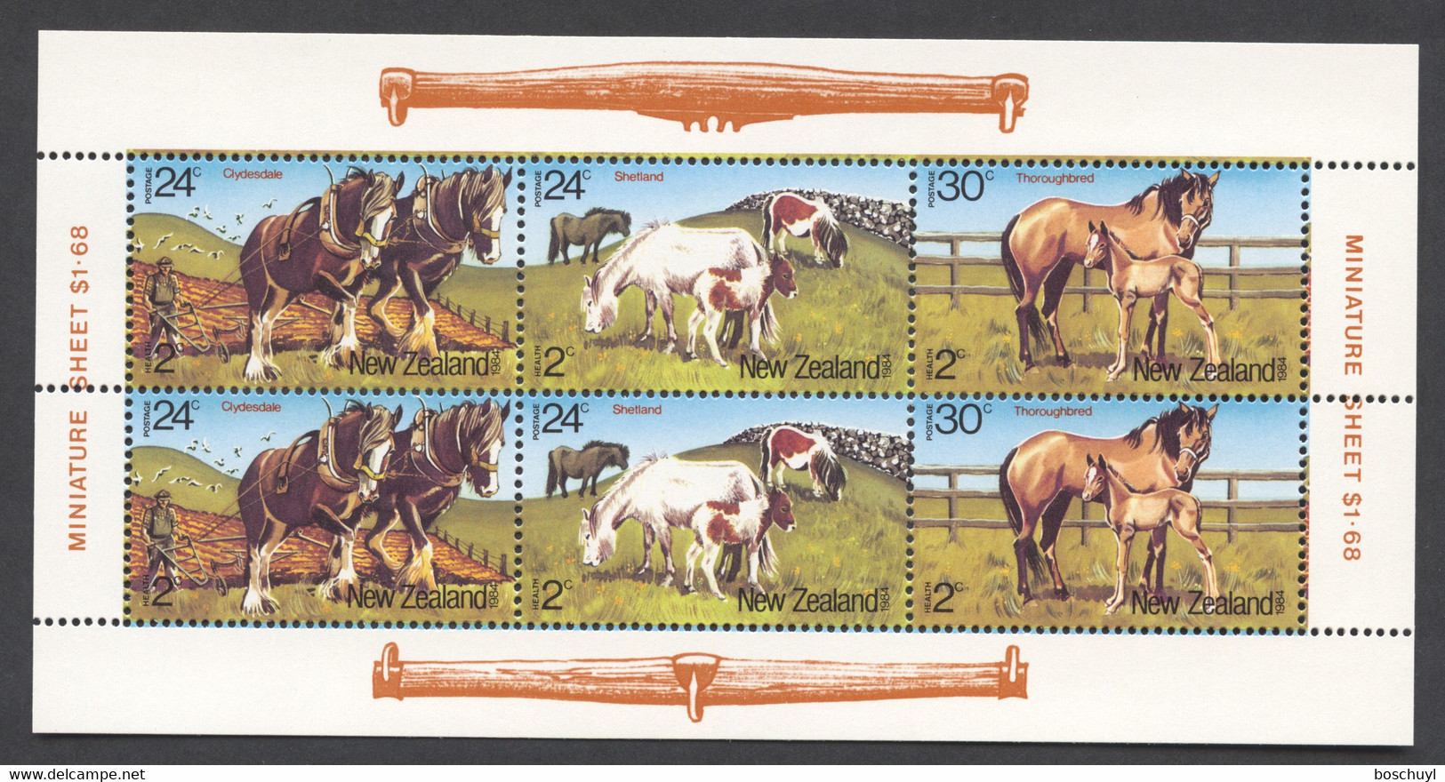 New Zealand, 1984, Horses, Animals, Health, MNH Sheetlet, Michel 906-908 - Otros & Sin Clasificación