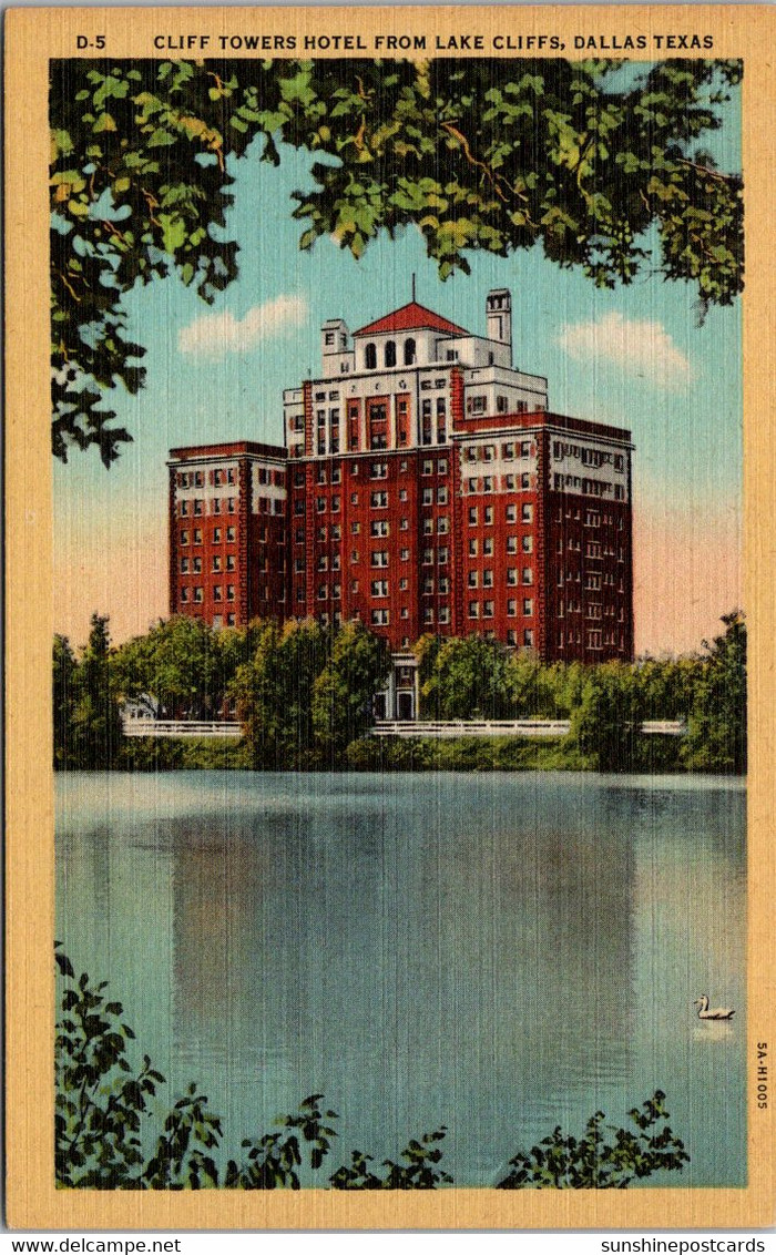 Texas Dallas Cliff Towers Hotel From Lake Cliffs Curteich - Dallas