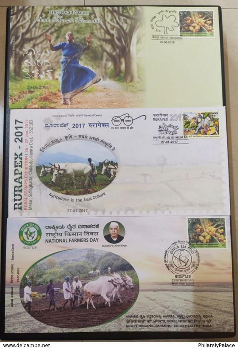 India 2020 Agriculture , Organic Farming Vegetables, Spices, Food, Rice, Cow , Set Of 3 Covers (**) Inde Indien - Brieven En Documenten