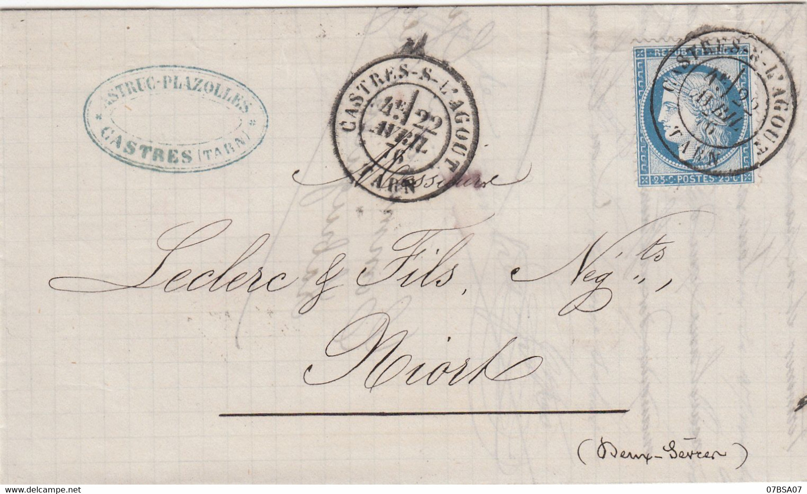 TARN LAC 1876 CASTRES SUR L'AGOUT TYPE 18 SUR CERES FIN DU GC - 1849-1876: Classic Period