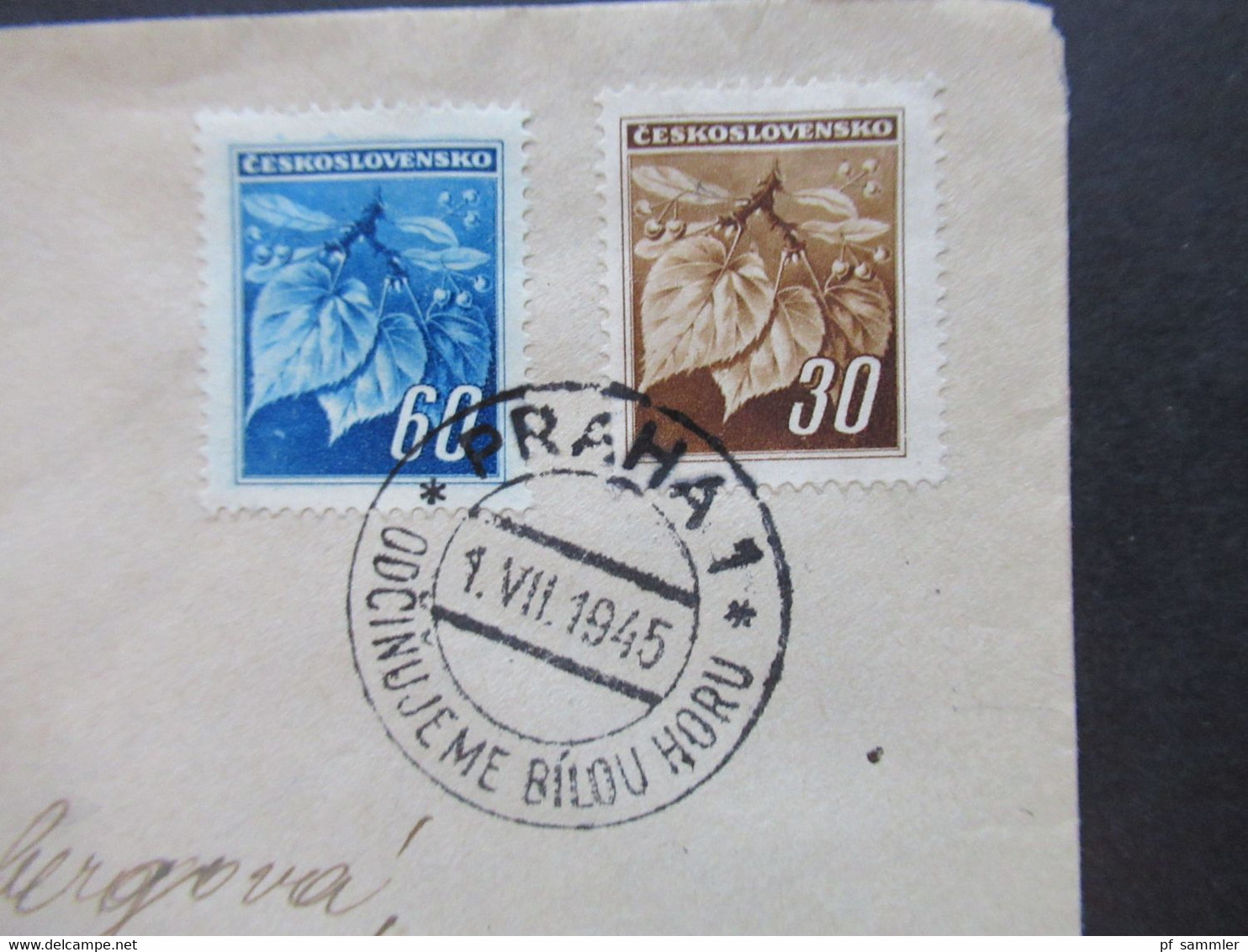 CSSR 1945 Freimarken Lindenzweig Nr.425 Und 427 Mit Stempel Praha 1 Odcinujeme Bilou Horu Vom 1.7.1945 - Cartas & Documentos