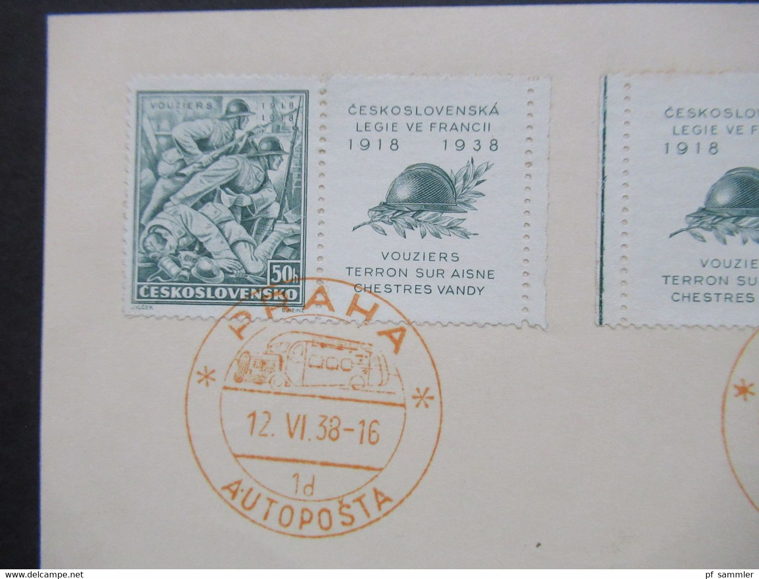 CSSR 1938 Kämpfe Bei Vouziers Nr.393 Mit Zierfeld 3x SST Orange Autoposta Praha 12.6.1938 Kennbuchstabe 1d - Lettres & Documents