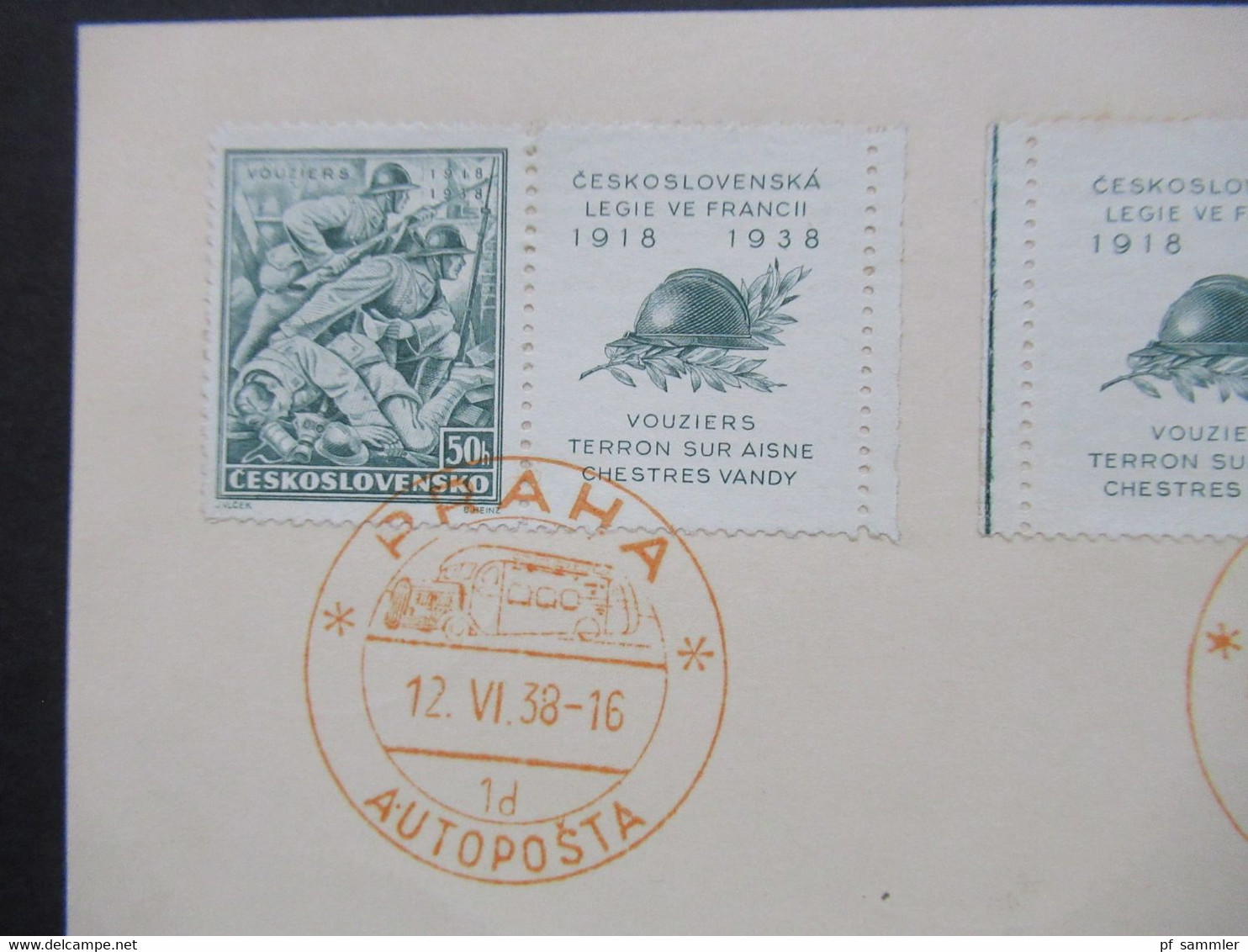 CSSR 1938 Kämpfe Bei Vouziers Nr.393 Mit Zierfeld 3x SST Orange Autoposta Praha 12.6.1938 Kennbuchstabe 1d - Storia Postale