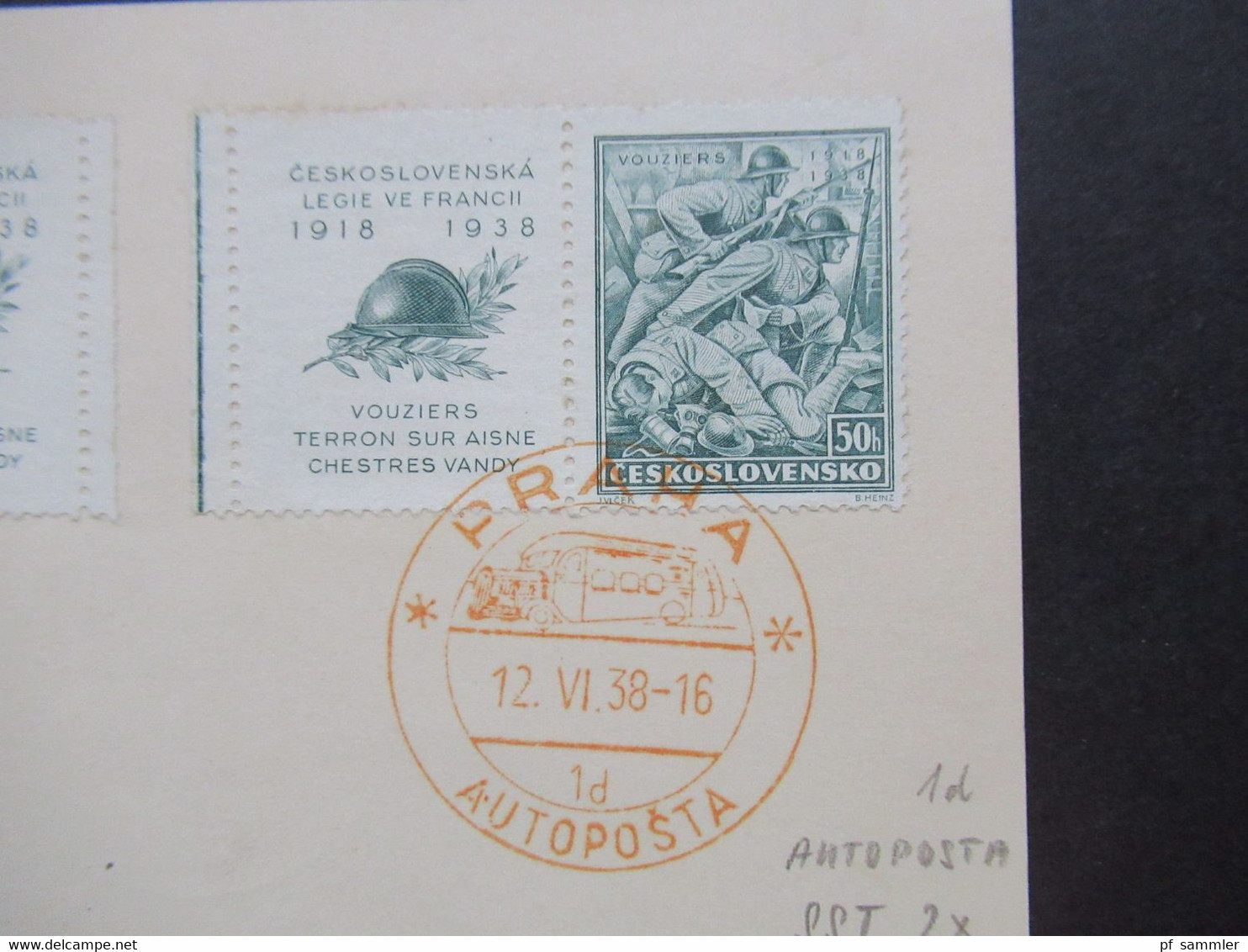 CSSR 1938 Kämpfe Bei Vouziers Nr.393 Mit Zierfeld 3x SST Orange Autoposta Praha 12.6.1938 Kennbuchstabe 1d - Covers & Documents