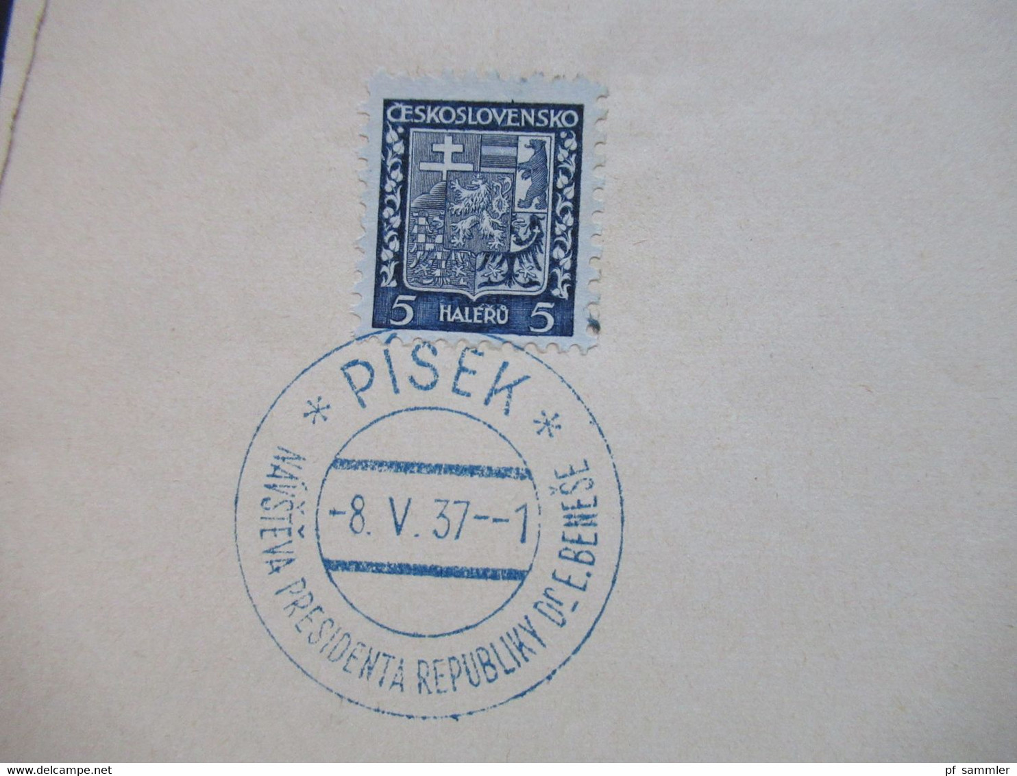 CSSR 1936 / 37 Staatswappen Nr.277 Blanko Zettel Mit SST 1x In Blau Pisek, 2x Violett Nymburk Und 1x Orange Zilina - Storia Postale