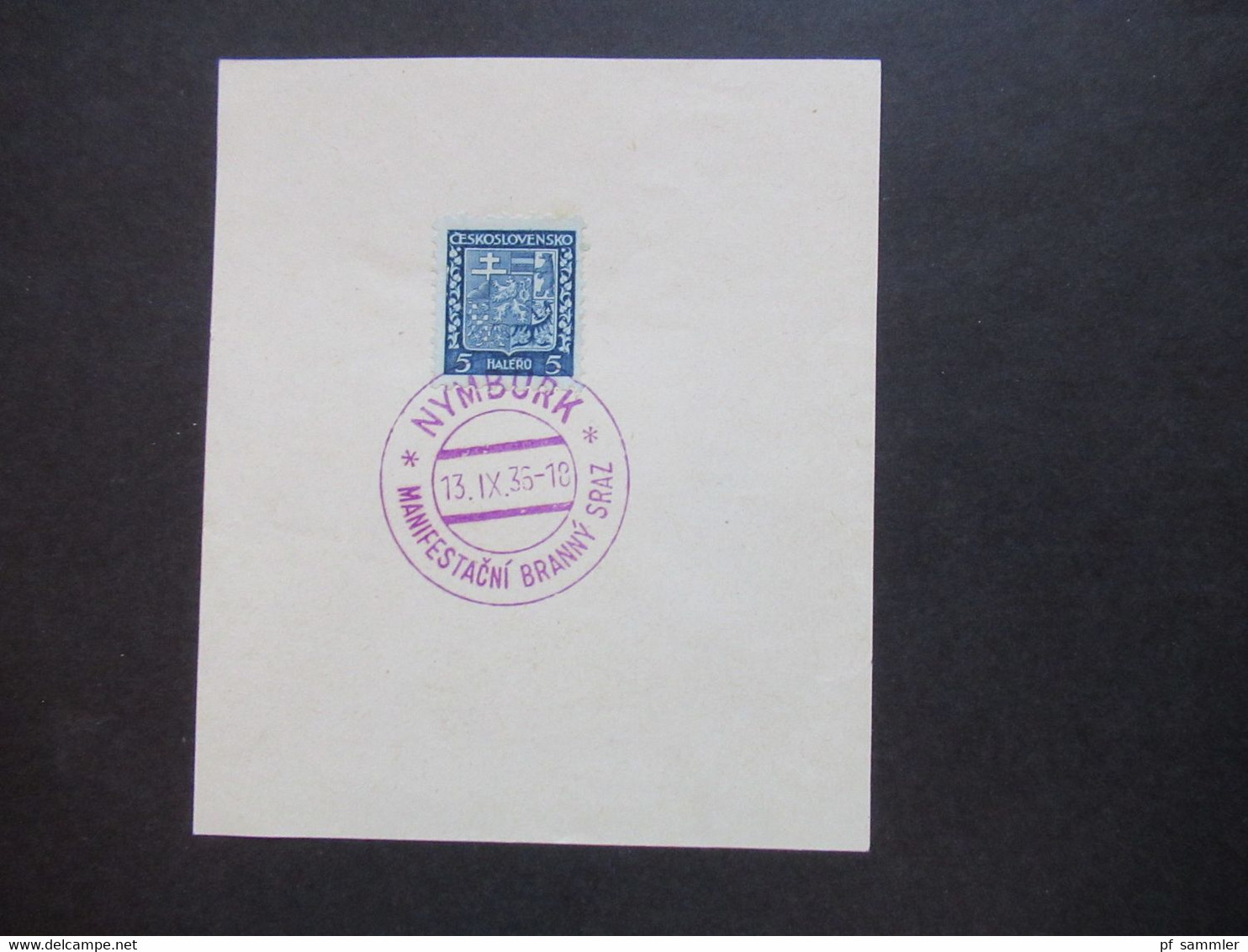 CSSR 1936 / 37 Staatswappen Nr.277 Blanko Zettel Mit SST 1x In Blau Pisek, 2x Violett Nymburk Und 1x Orange Zilina - Storia Postale