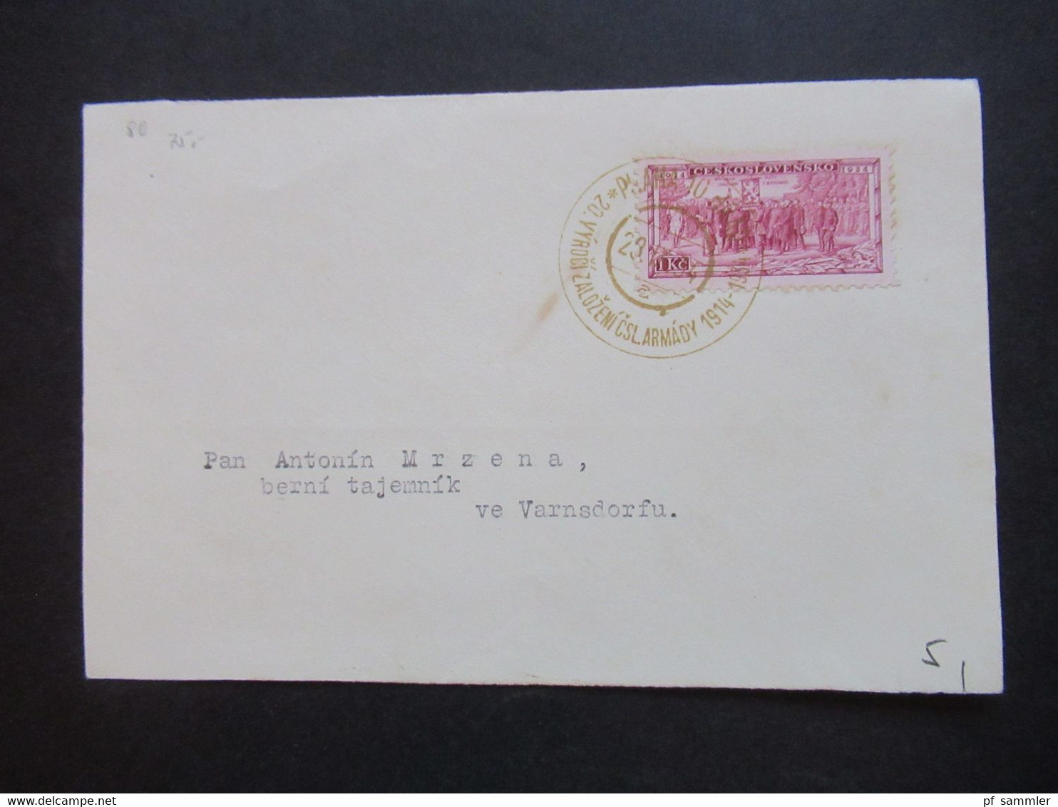 CSSR 1934 Nr.323 20 Jahre Tschechoslowakische Legionen Mit Sonderstempel Briefvorderseite / VS - Covers & Documents