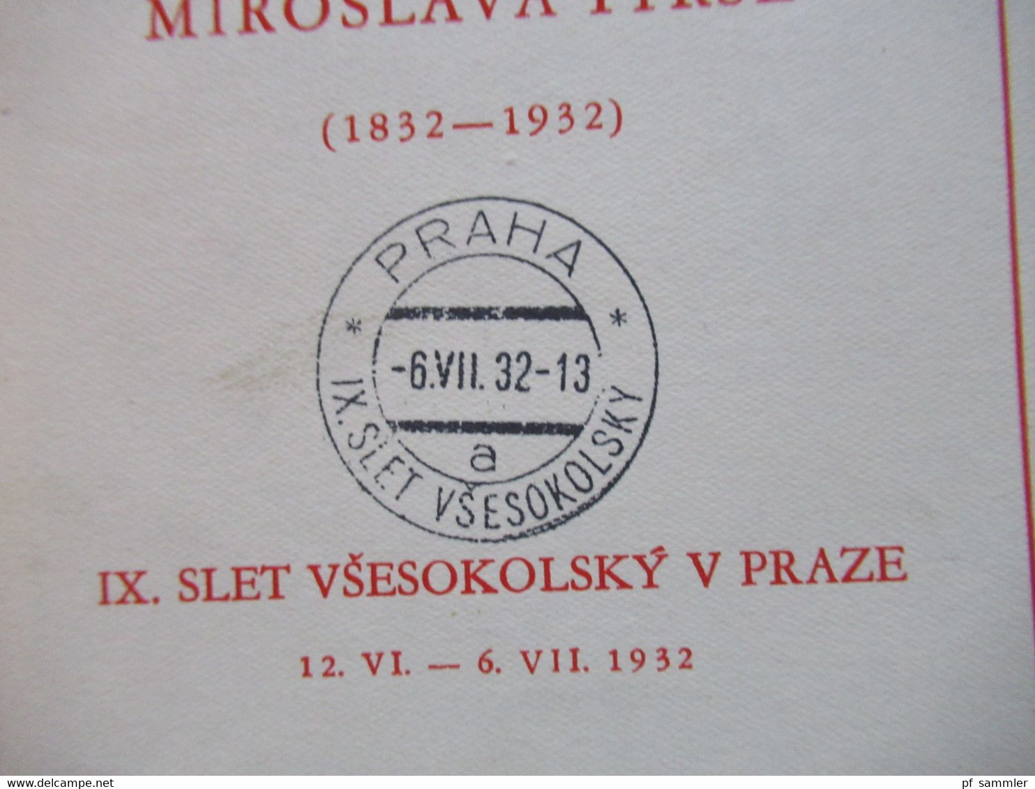 CSSR 1932 Sonderblatt Miroslava Tyrse 1832 - 1932 SST Praha IX. Slet Vsesokolsky - Covers & Documents