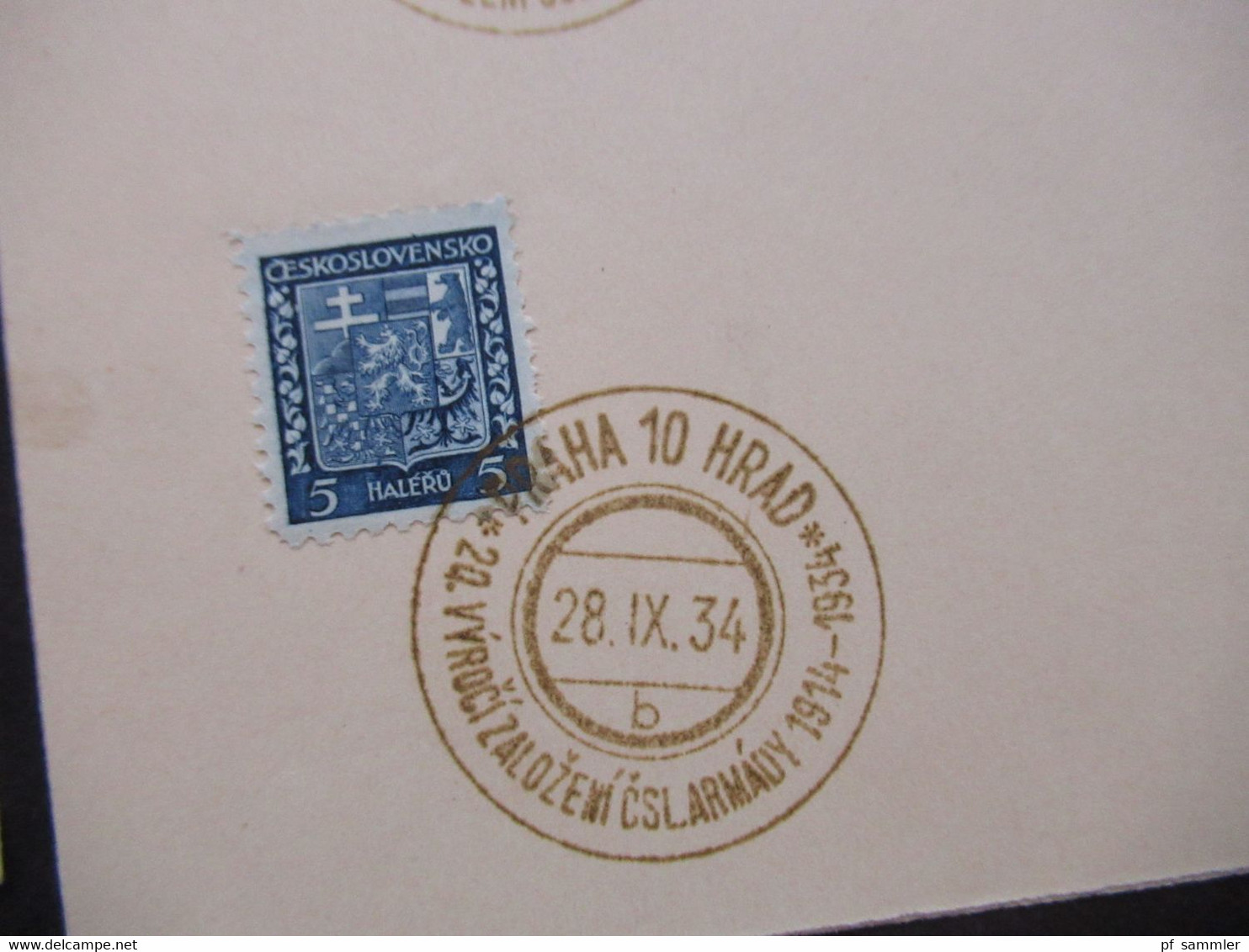 CSSR 1934 Staatswappen Nr.277 Mit 3x SST / Sonderstempel In Gold Praha 10 Hrad 20. Vyroci Zalozni Csl Armady 1914 - 1934 - Brieven En Documenten