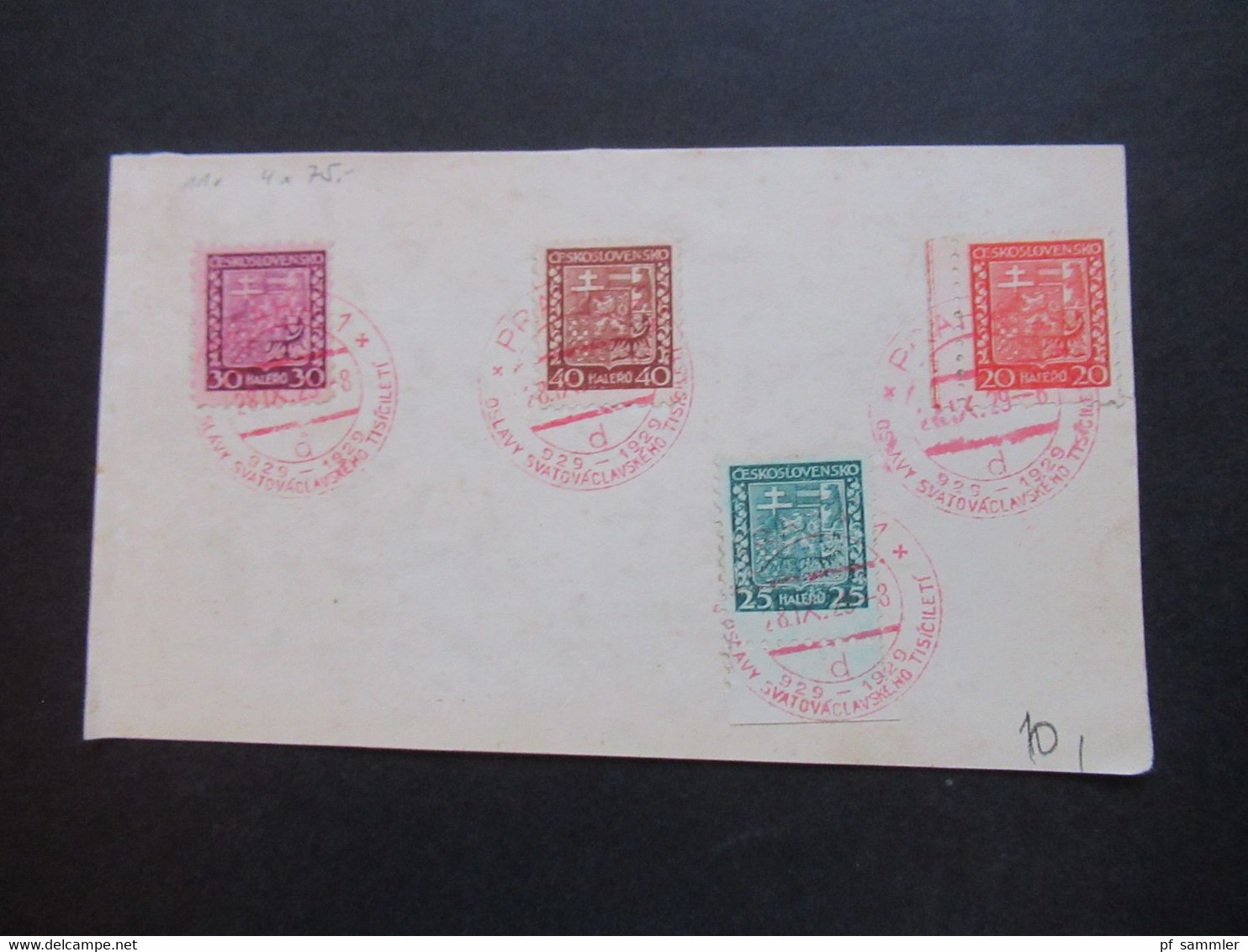 CSSR 1934 Staatswappen Nr.279 / 282 Teilweise Randstücke Mit 4x SST / Sonderstempel In Rot Praha 1 - Storia Postale