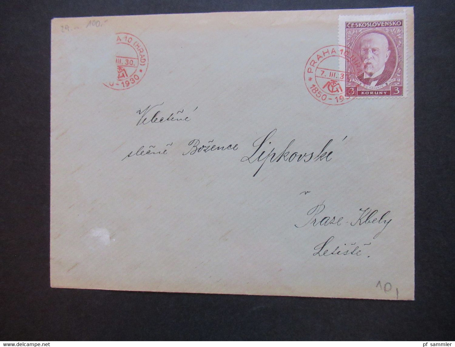 CSSR 1930 Thomas Garigue Massaryk Nr.300 Mit 2x SST / Sonderstempel In Rot Praha 10 (Hrad) - Briefe U. Dokumente