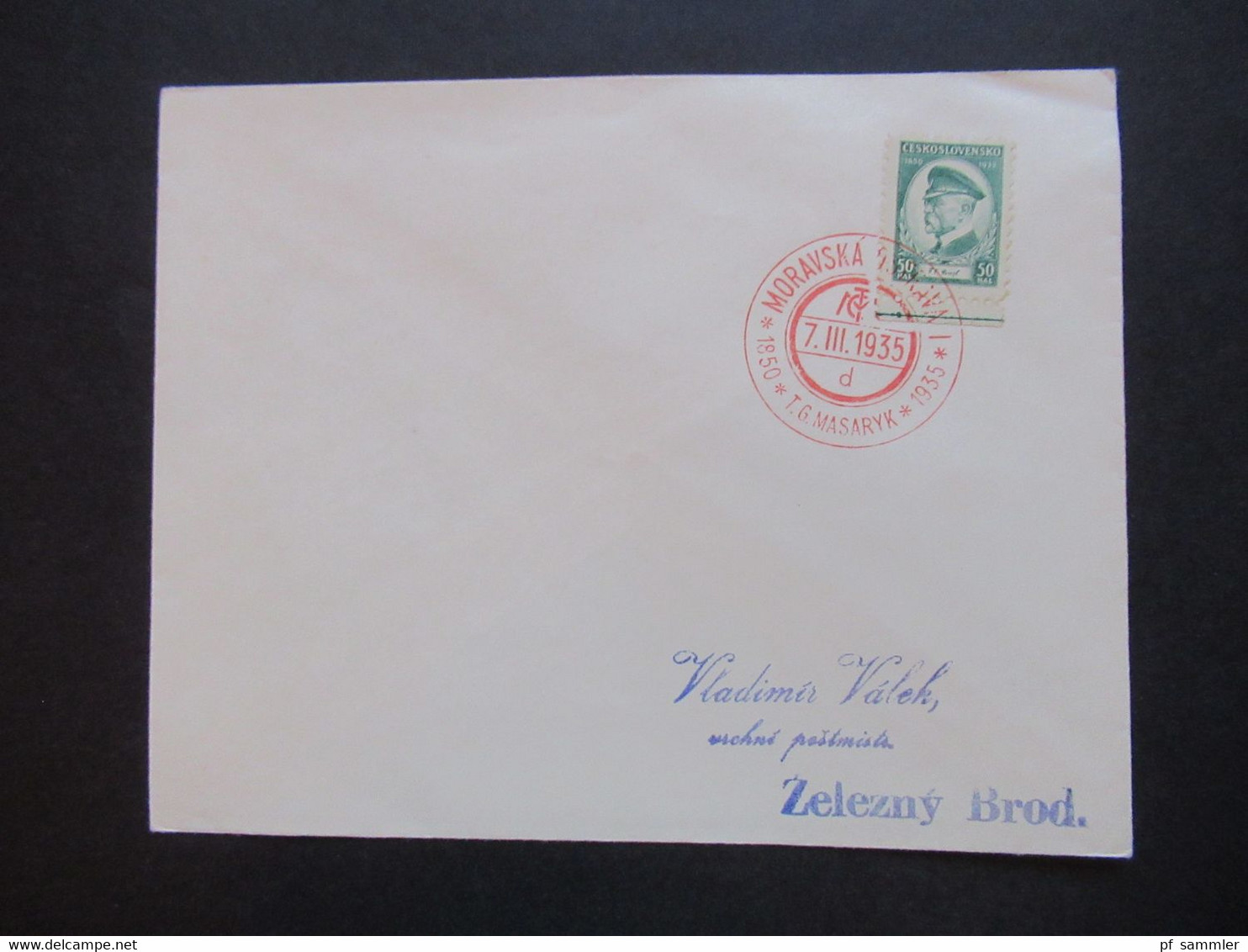 CSSR 1935 Thomas Garigue Massaryk Nr.332 SST / Sonderstempel In Rot Moravska Und Ministerstvo Post A Telegrafu - Covers & Documents