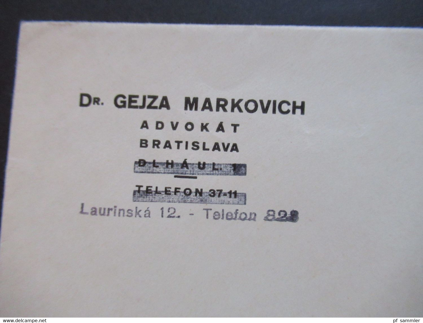 CSSR 1935 Nr.349 SST / Sonderstempel In Ornage Bratislava Umschlag Dr. Gejza Markovich Advokat Bratislava - Cartas & Documentos