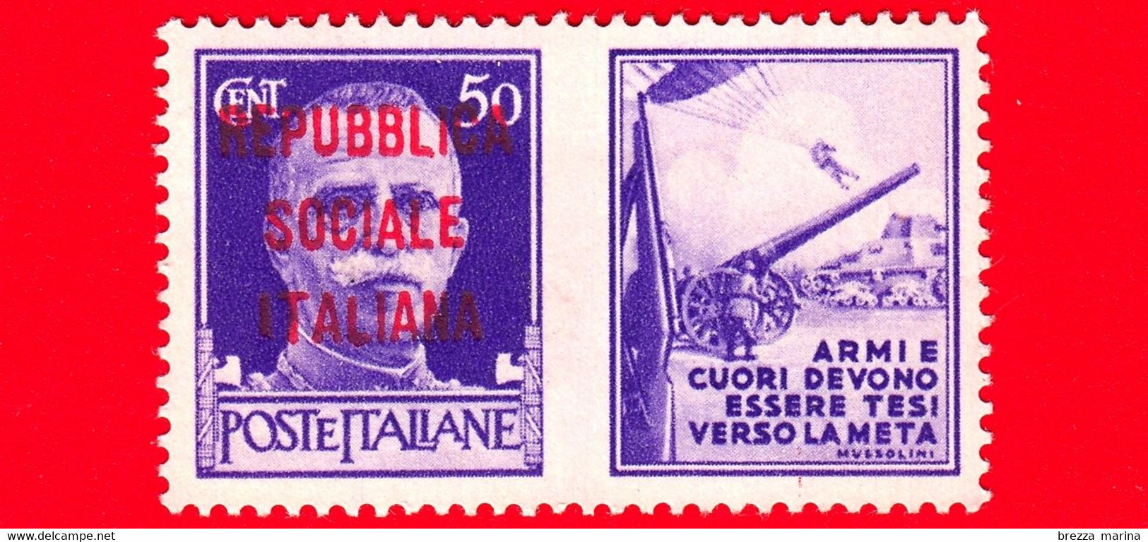 Nuovo - MNH - ITALIA - Rep. Sociale - 1944 - Imperiale - Propaganda Di Guerra - Armi E Cuori Devono Essere Tesi Ver - 50 - War Propaganda