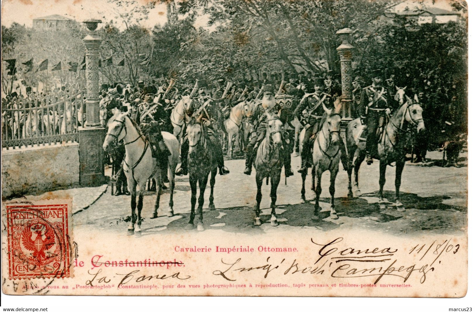 1903 POSTCARD OTTOMAN CAVALRY FROM CRETA ( LA CANEA ) 2 Cent To BOLOGNA - La Canea