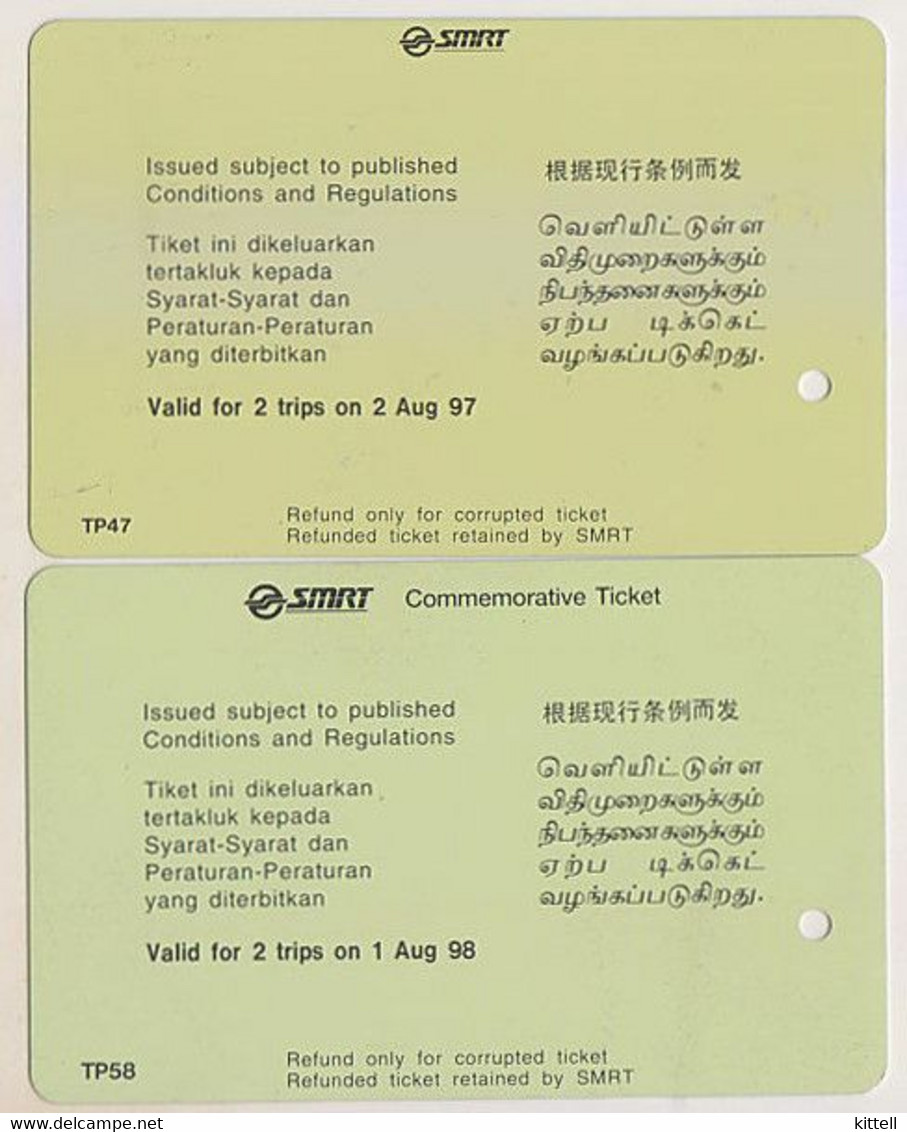 Singapore Old Transport Subway Train Bus Ticket Card Transitlink Used 2 Cards National Day - Monde