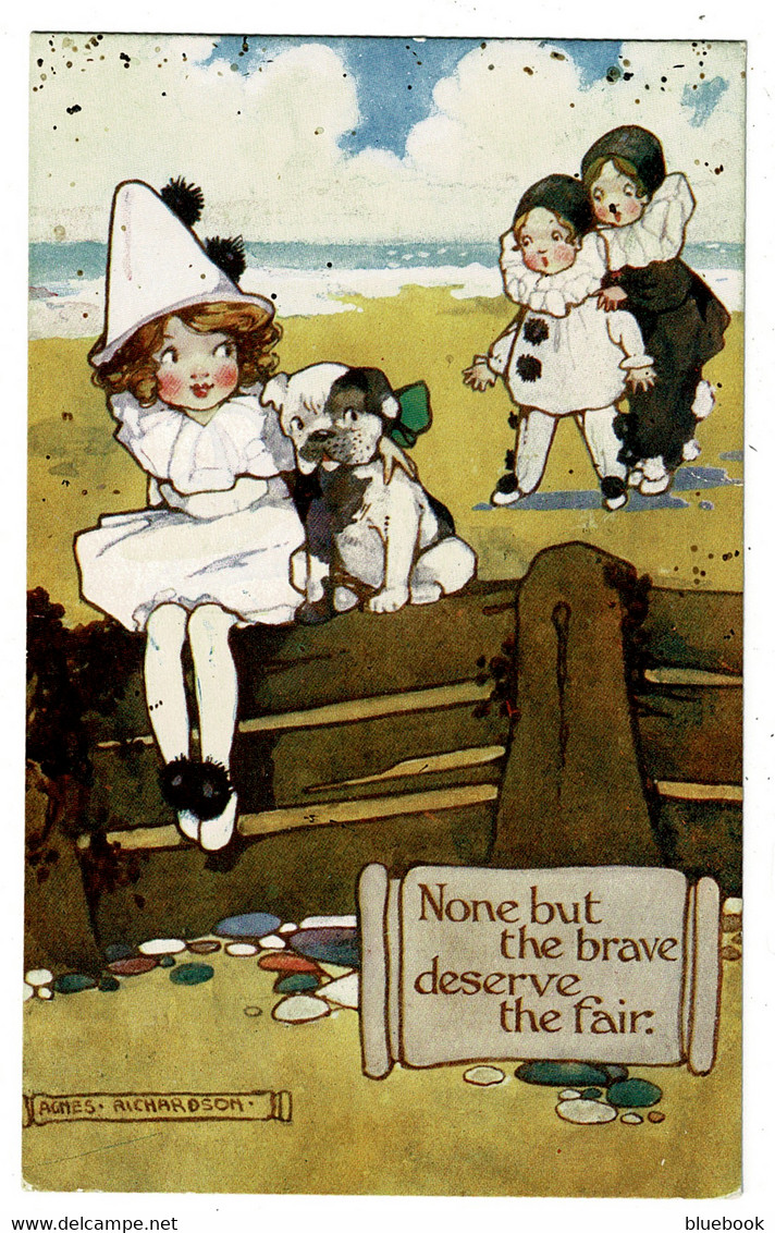 Ref 1500 - 1915 Agnes Richardson Postcard - None But The Brave - Children Pierrots - Fumetti