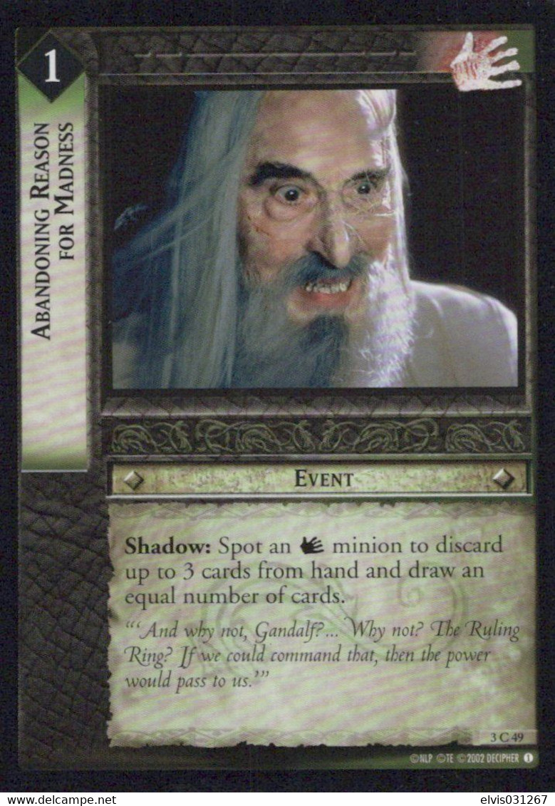 Vintage The Lord Of The Rings: #1 Abandoning Reason For Madness - EN - 2001-2004 - Mint Condition - Trading Card Game - Il Signore Degli Anelli