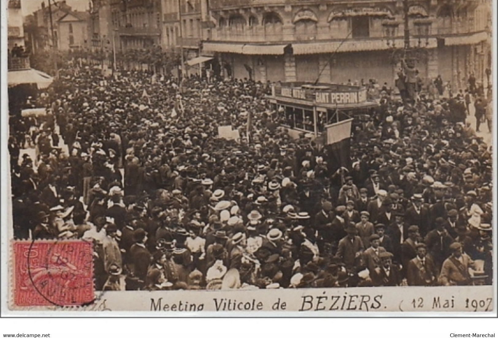 BEZIERS : Carte Photo Du Meeting Viticole Le 12 Mai 1907 (avec Le Tramway) - Très Bon état - Sonstige & Ohne Zuordnung