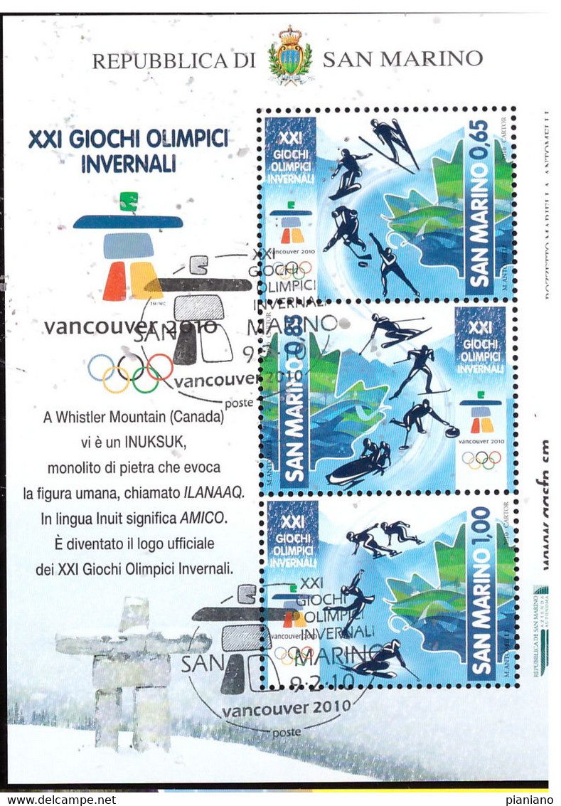 PIA - SAN  MARINO. - 2010 : 21° Giochi Olimpici Invernali A Vancouver - (SAS  Bf 99) - Used Stamps