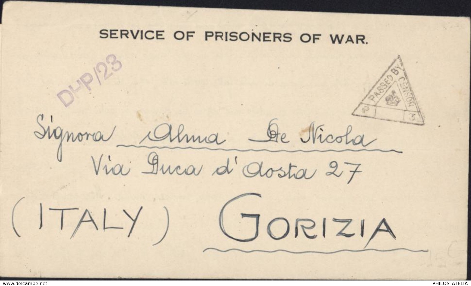 Service Of Prisoners Of War 25 Camp P.O.W C/o G.P.O Bombay Inde Censure Passed By Censor + DHP/23 + Ufficio Censura - Otros & Sin Clasificación