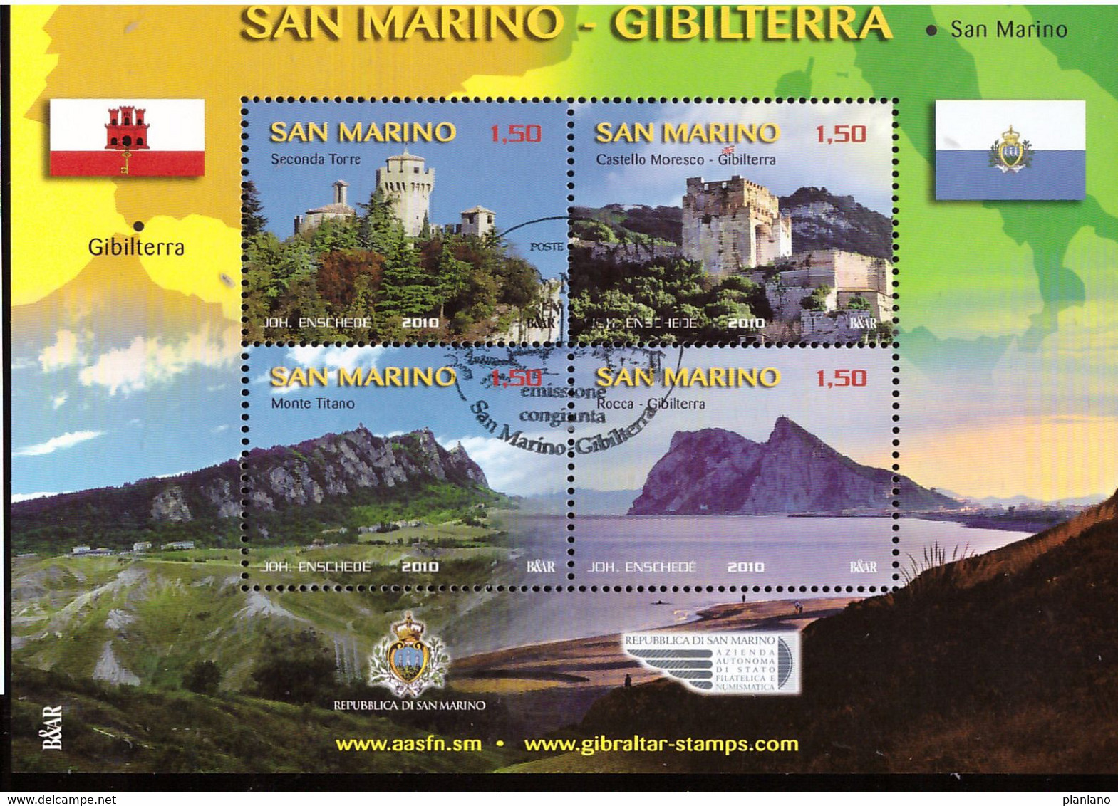 PIA - SAN  MARINO. - 2010 : Emissione Congiunta San Marino-Gibilterra - (SAS  Bf 102) - Used Stamps