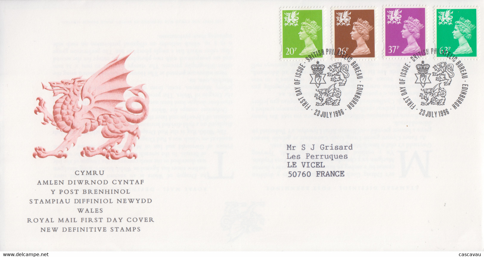 Enveloppe  FDC  1er  Jour   GRANDE  BRETAGNE   PAYS  DE  GALLES   Série  Courante   1996 - 1991-2000 Decimal Issues