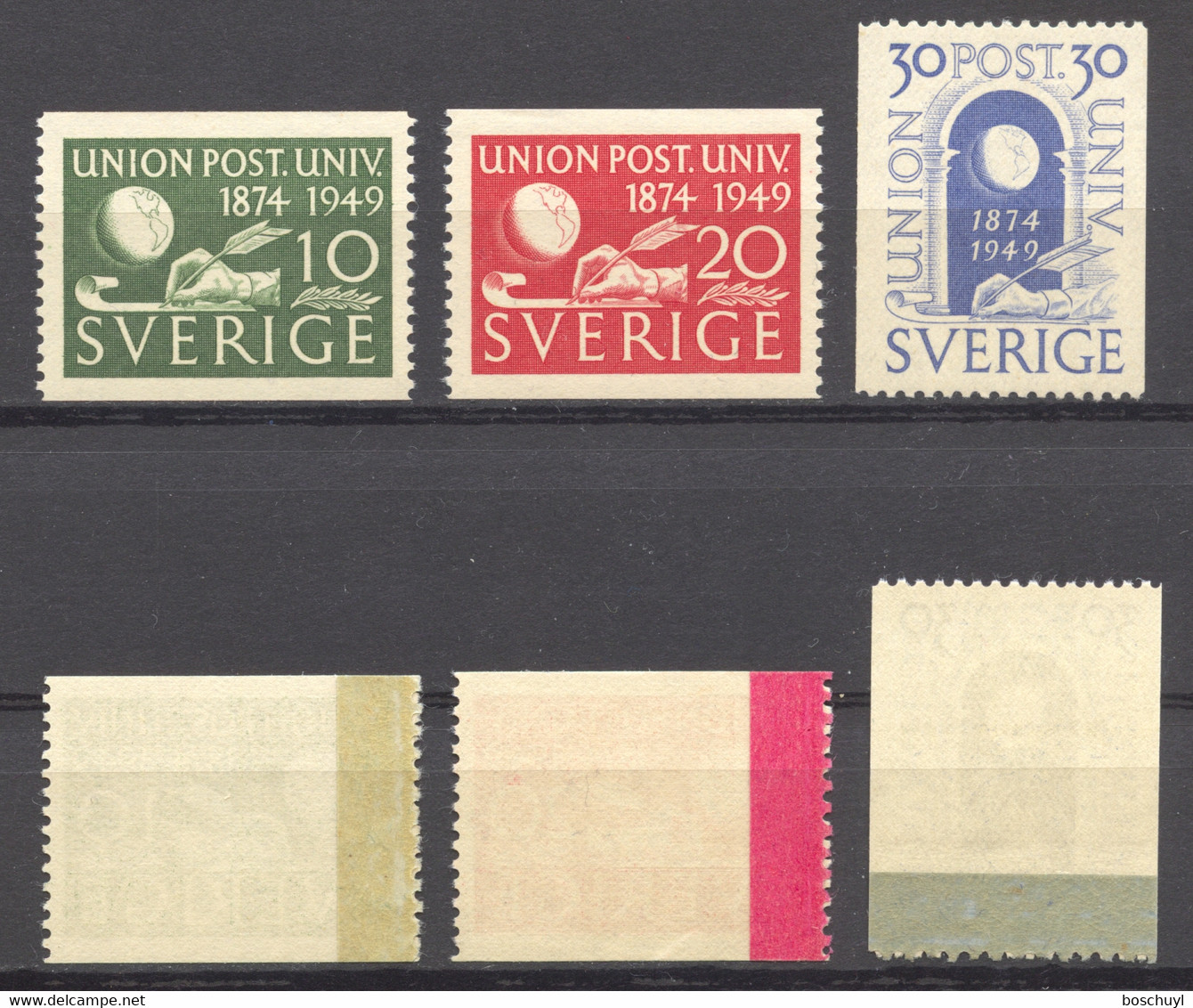 Sweden, 1949, UPU, Universal Postal Union, United Nations, MNH Coild End Set, Michel 351-353 - Other & Unclassified