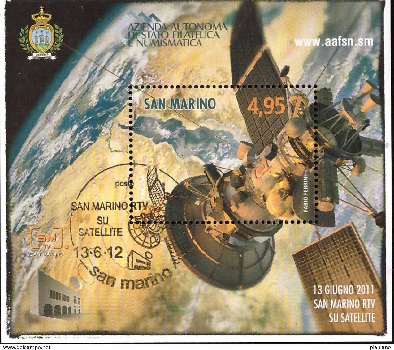 PIA - SAN  MARINO. - 2012 : San Marino RTV Su Satellite  - (SAS  Bf 116) - Used Stamps