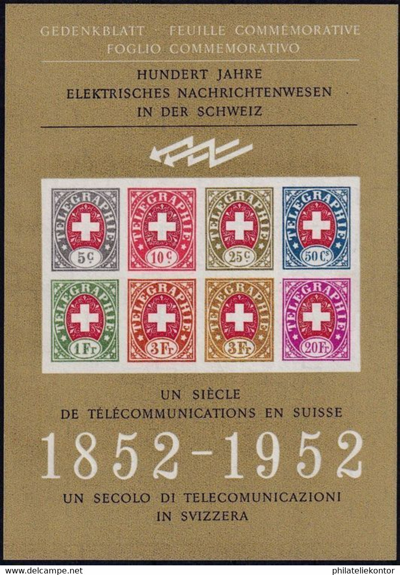 1952 Telegraphen Block Gedenkblatt (*) Kat: 160.00 CHF - Télégraphe