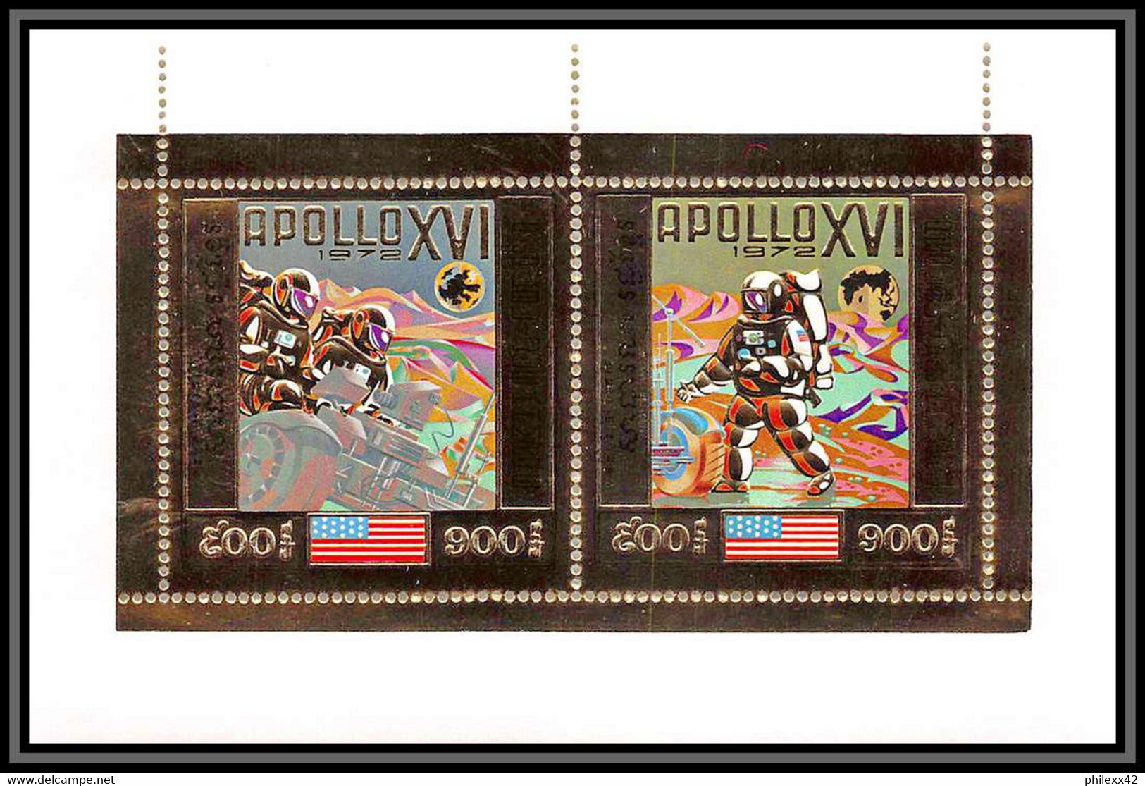 85650a Mi Bloc BF N° A 29 A Espace (space) 1972 Apollo 16 Khmère Cambodia Cambodge ** MNH OR Gold - Kambodscha