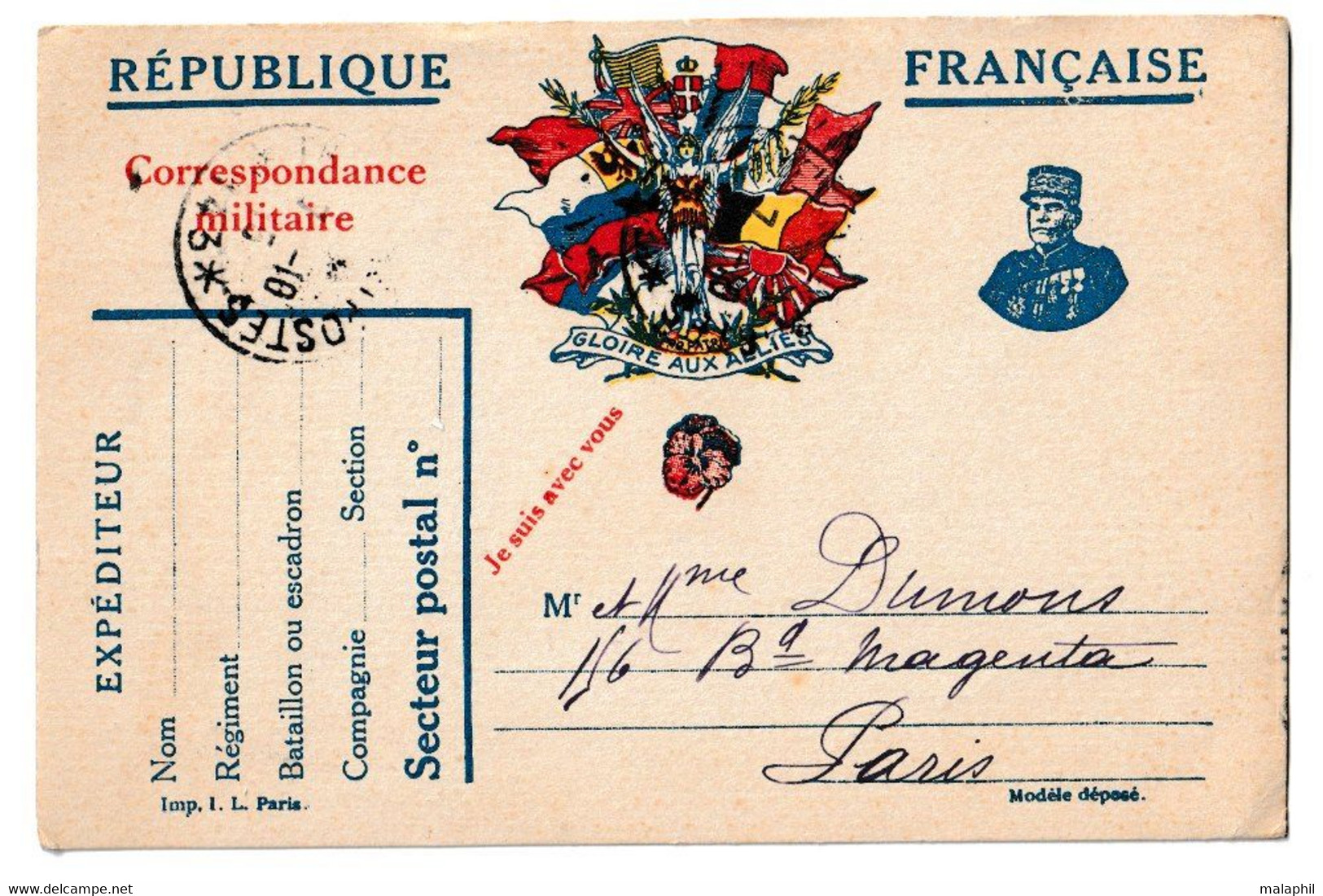 CARTE EN FRANCHISE POSTALE CORRESPONDANCE MILITAIRE 1914-1918 - EFFIGIE DU MARECHAL JOFFRE - 1914-18