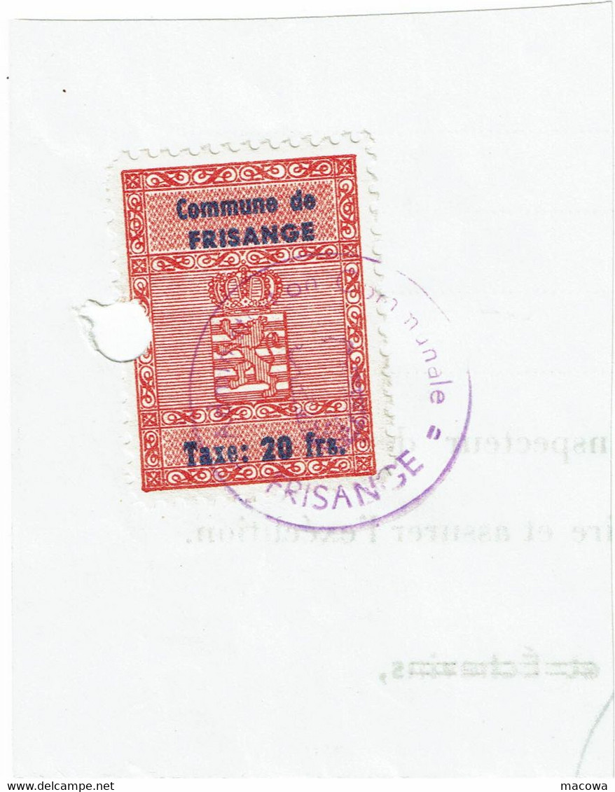 Luxembourg Commune De Frisange 20 Fr - Revenue Stamps