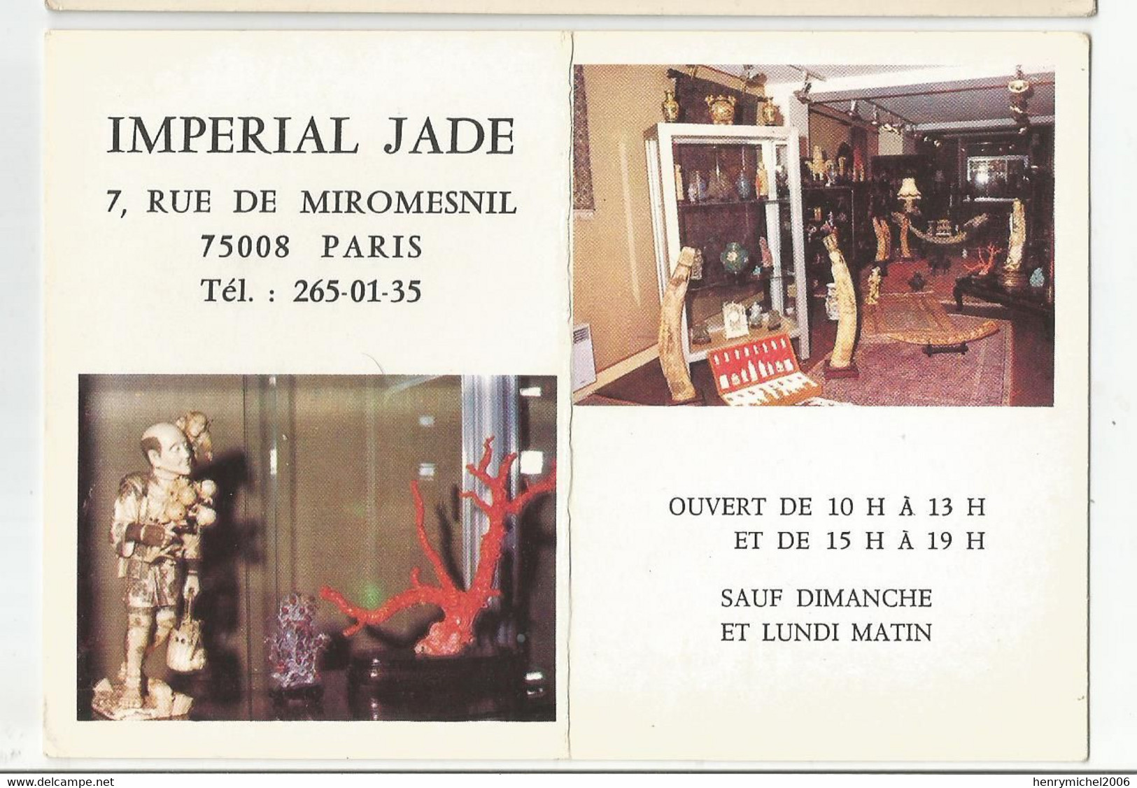 Paris 08  Magasin Impérial Jade 7 Rue De Miromesnil  Carte Pub  D'objets D'art D'asie - Distretto: 08