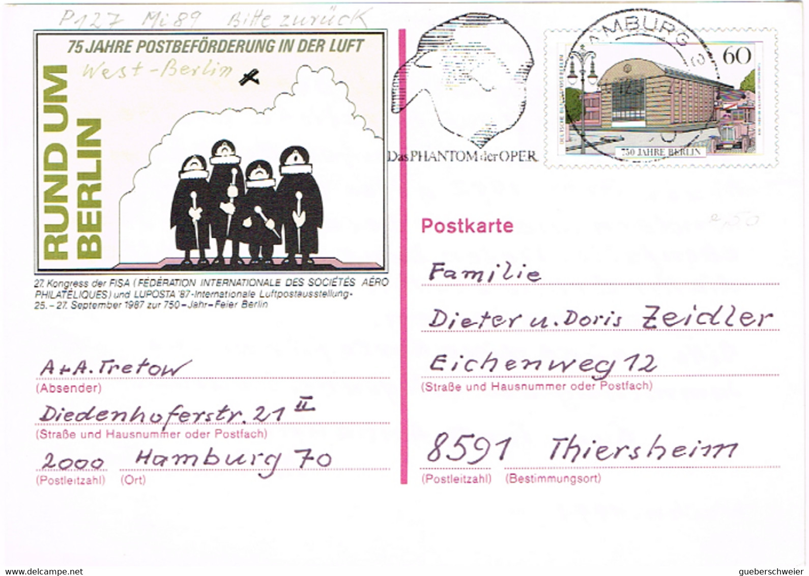 L-ALL-265 - ALLEMAGNE BERLIN Entier Postal Illustré Autour De Berlin Obl. De Hambourg - Cartes Postales Privées - Oblitérées