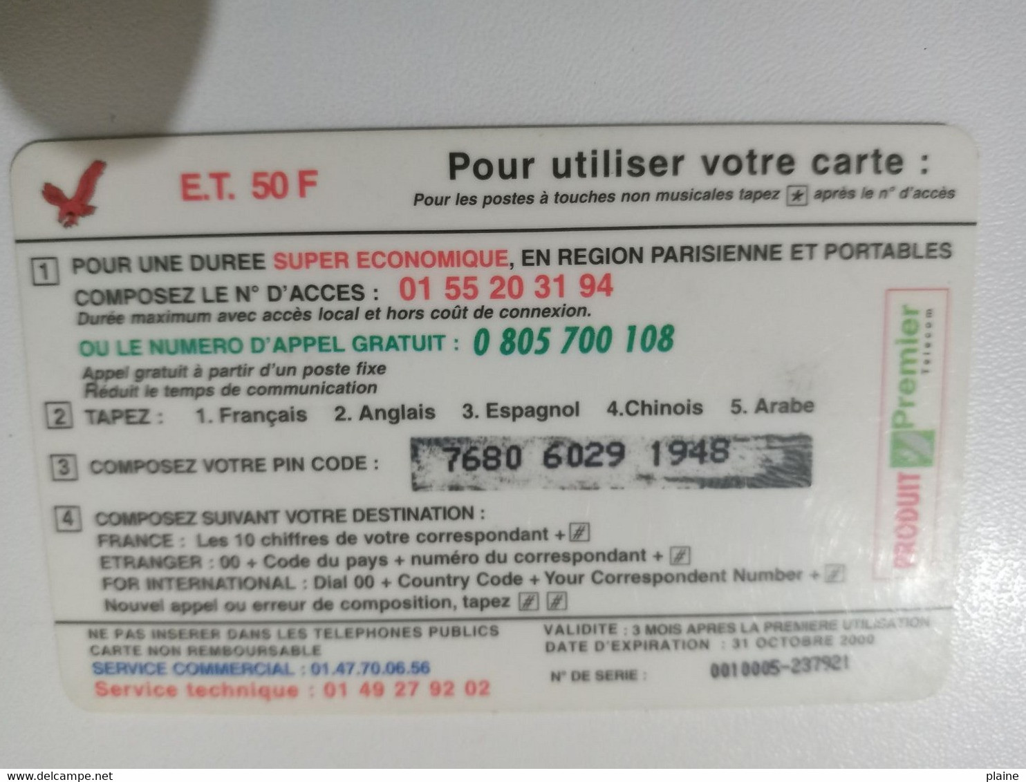 FRANCE-TELECARTE 50 FF-EAGLE TELECOM-CARTE TELEPHONIQUE INTERNATIONALE.2000 - Telephones