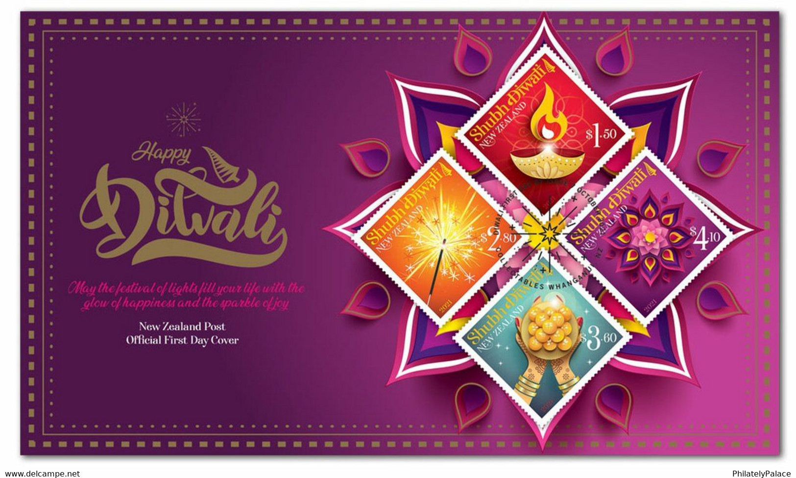 2021 NEW *** New Zealand Shubh Diwali Maa Lakshmi Laxmi , Sweets , Crackers , Diya FDC Cover (**) - Briefe U. Dokumente